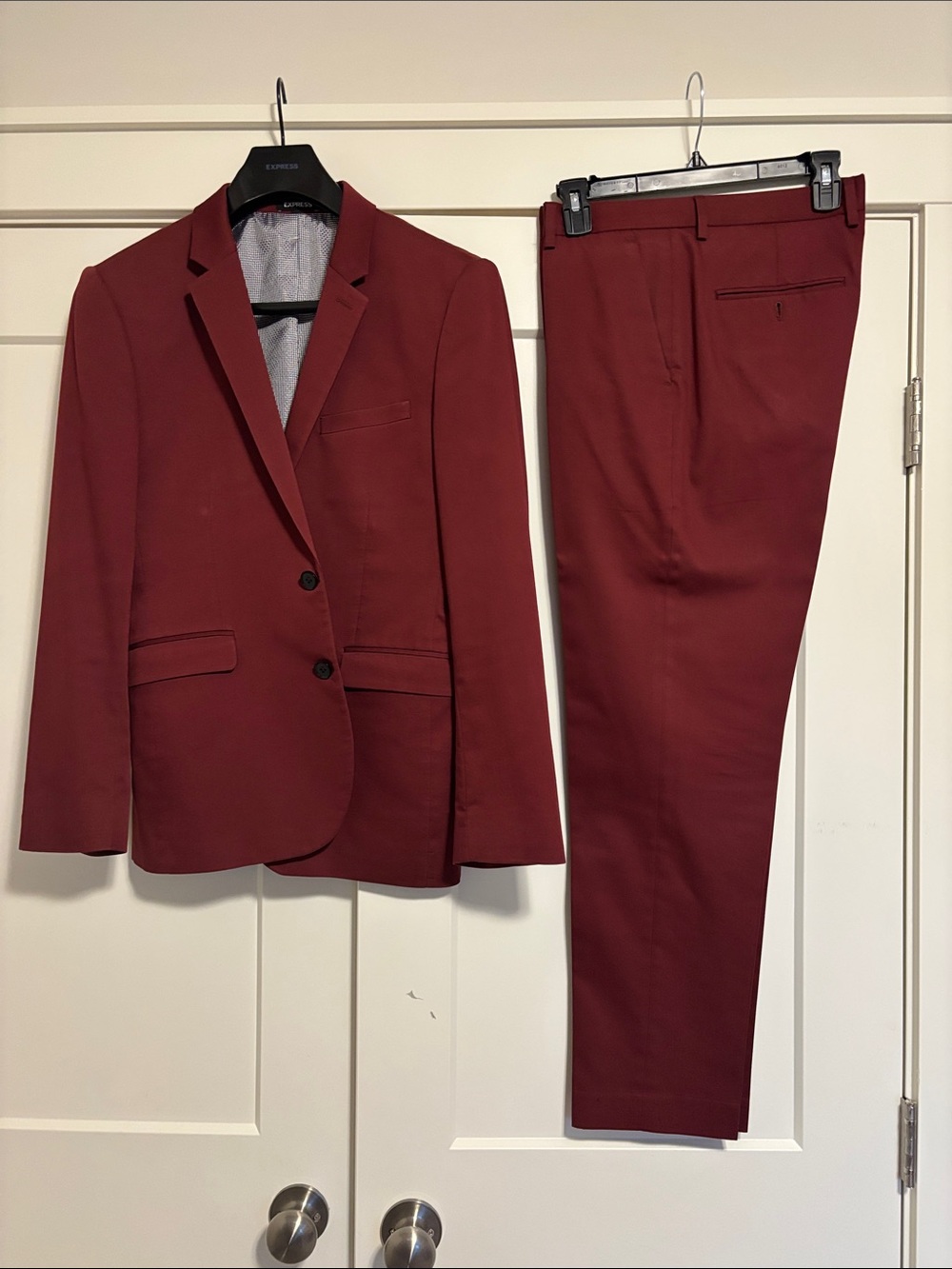 Express Men's Two-Piece Suit in Deep Wine Red